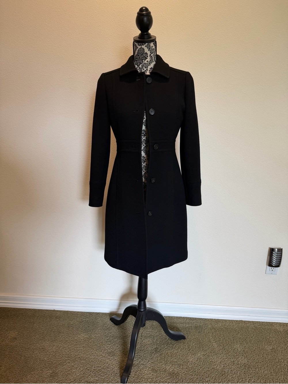 J. Crew Black Long Wool-Blend Button Front Coat